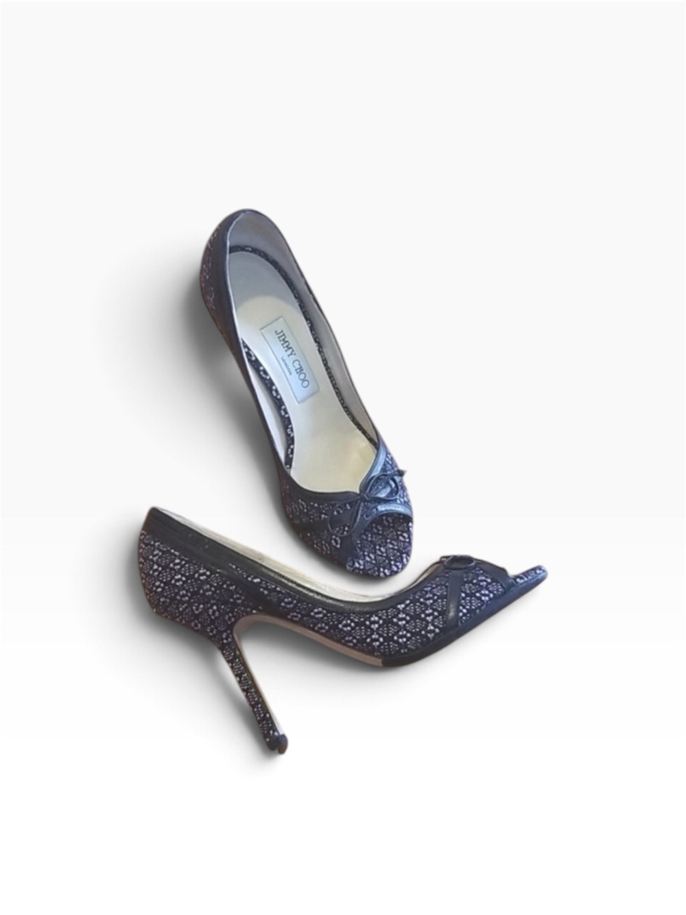 Jimmy Choo Peep Toe Heels Purple Black Tweed Size 39